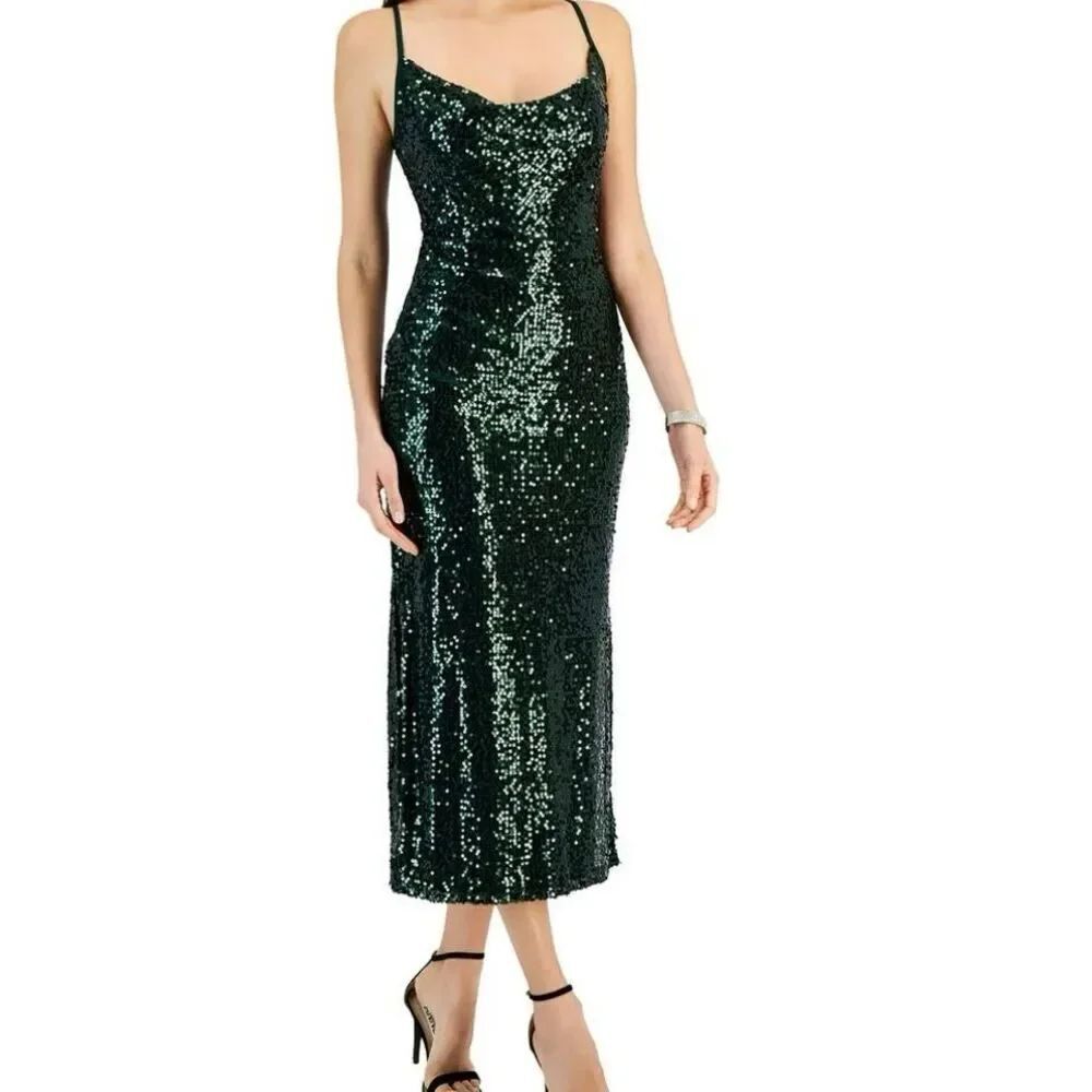 Taylor NWT green sequin cowl neck midi dress 6